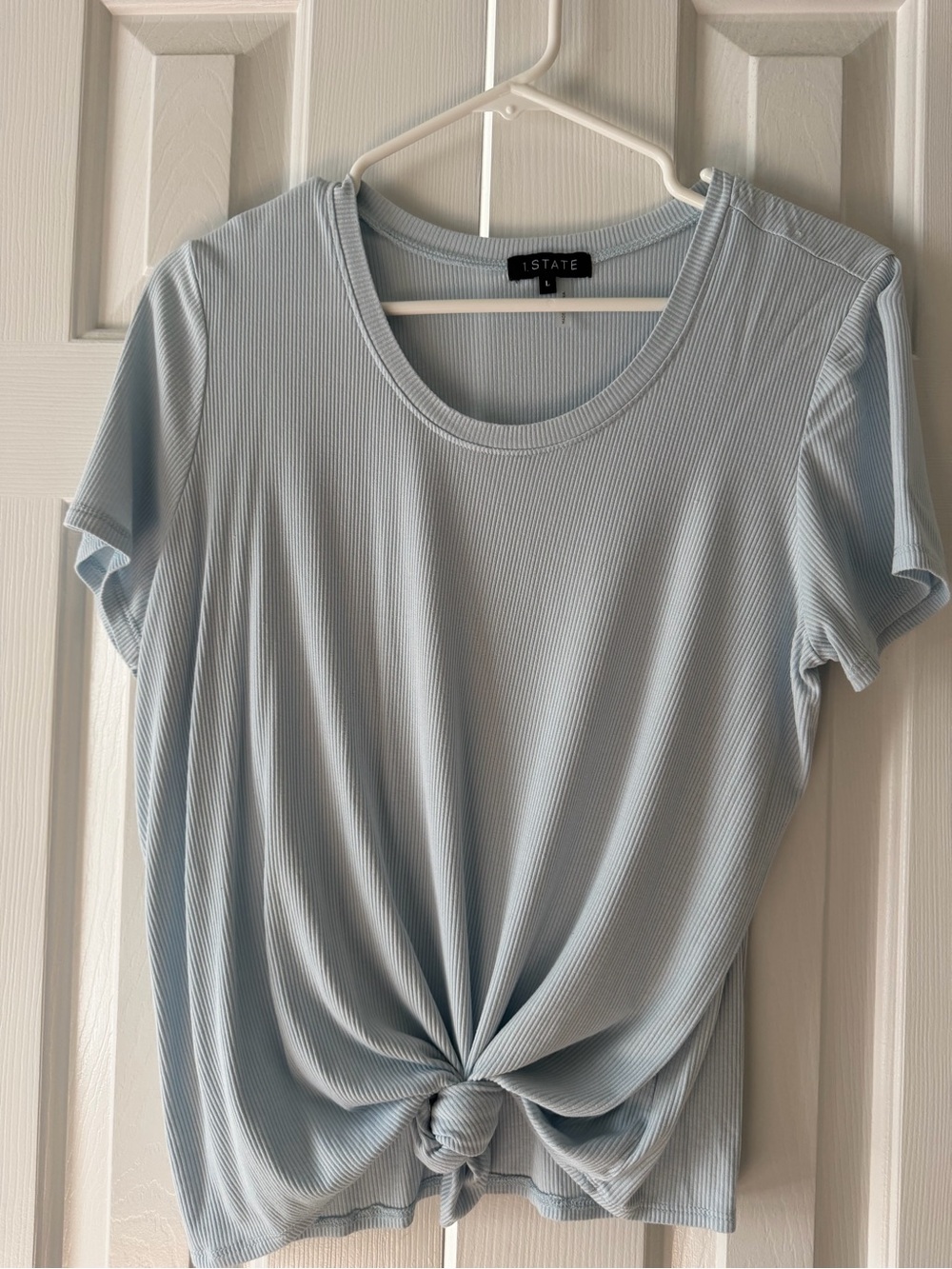 STATE Light Blue Ribbed Knot-Front Short Sleeve Tee